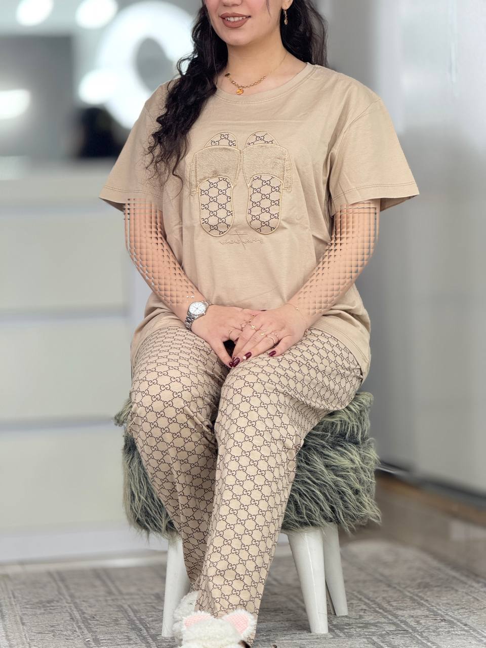 گوچی قواره دار طرح صندل نسکافه ای 5810