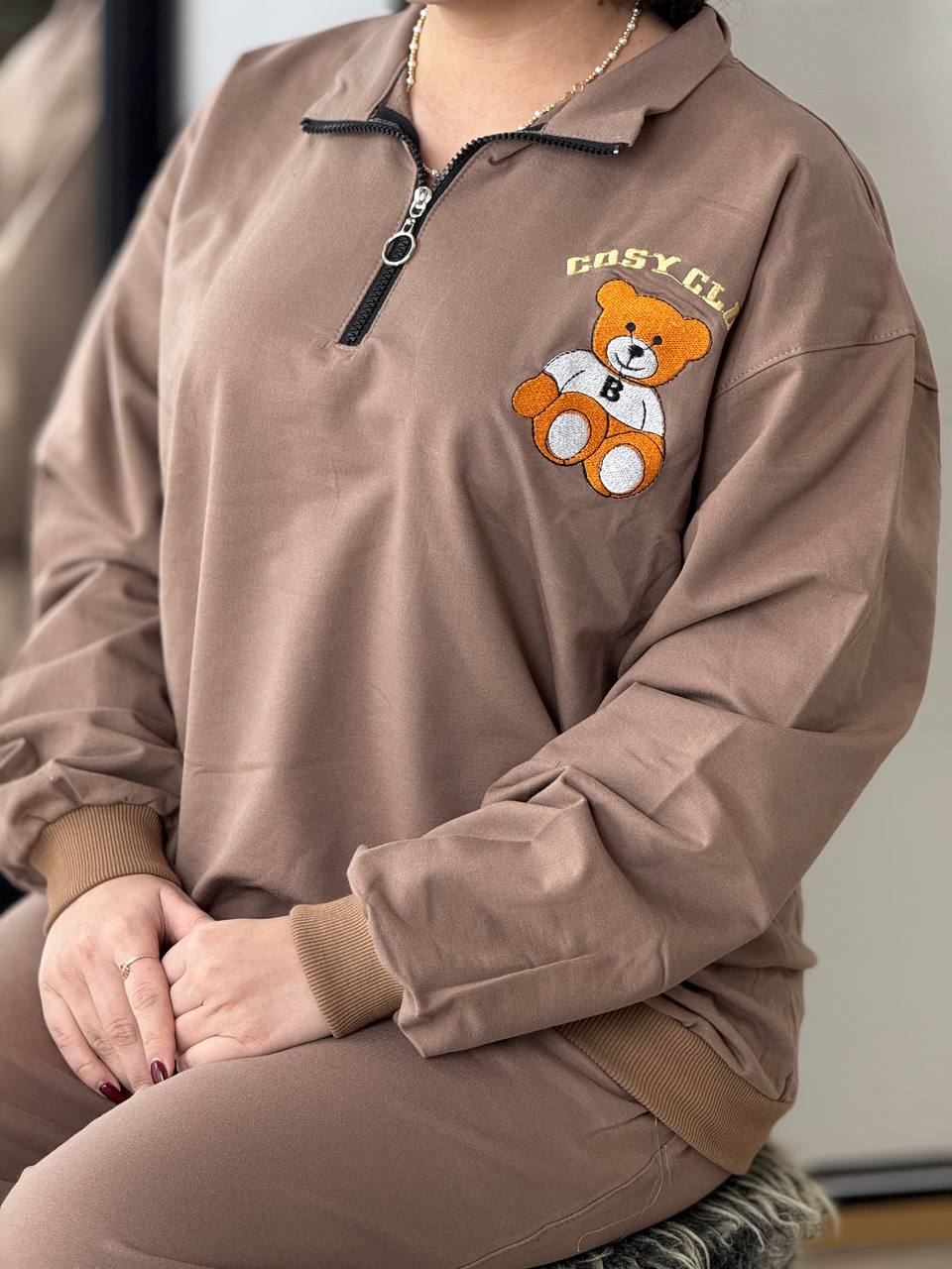 ست دورس شلوار نیم زیپ خرسی کد 6398