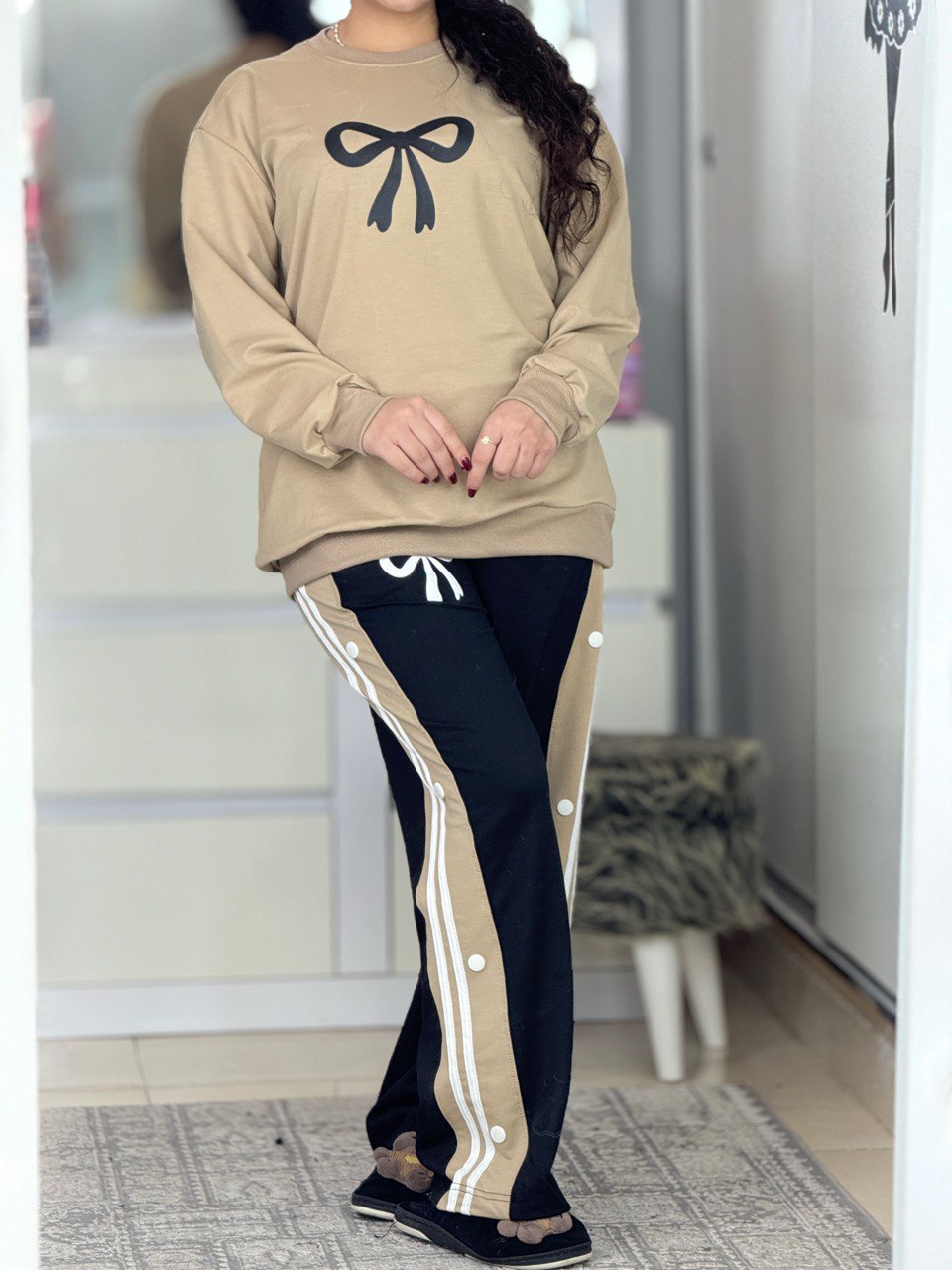 ست دورس شلوار بغل دکمه پاپیون کد 6448