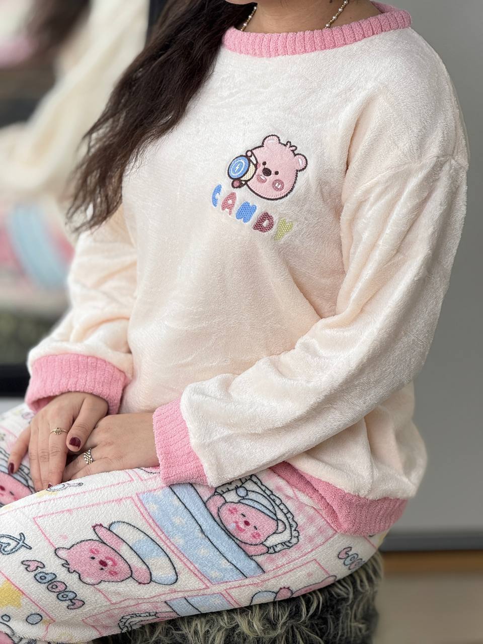 ست حوله ای خرس صورتی کمرنگ کد 6358