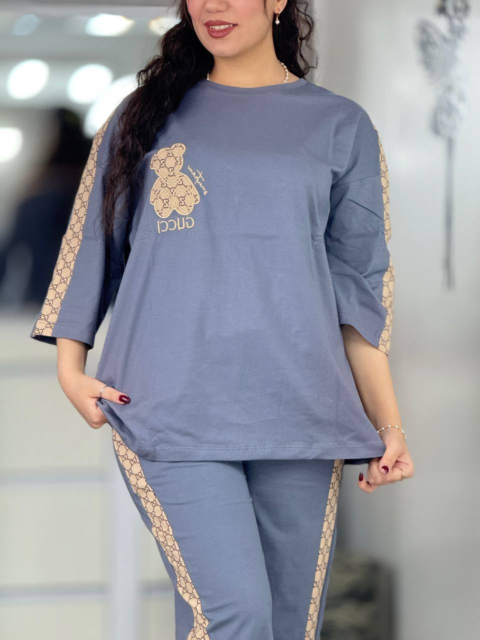 ست بگی گوچی خاکستری نواردار کد 6402