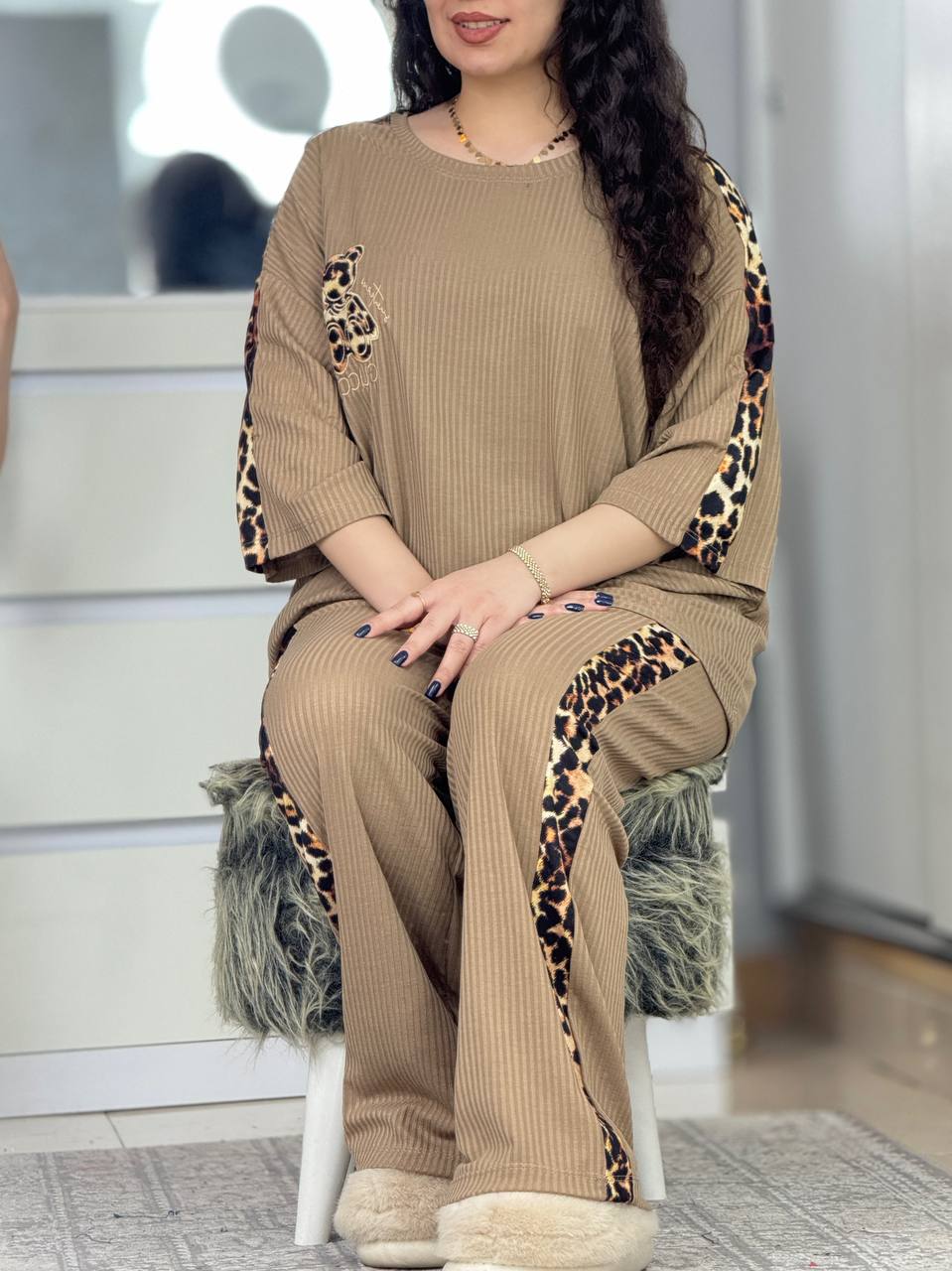 ست قواره دار پنبه سوزنی پلنگی کد 33414