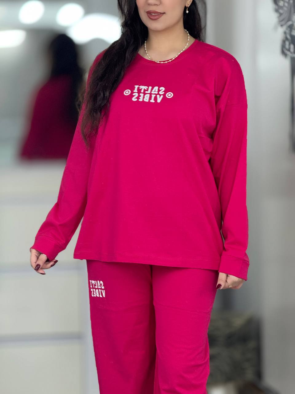 ست بلوزشلوار استین بلند طرح فونت کد 6340