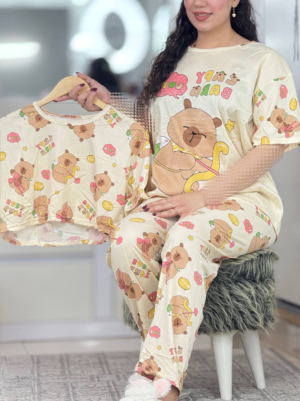 ست سه تیکه خرس کرم قهوه ای کد 6424