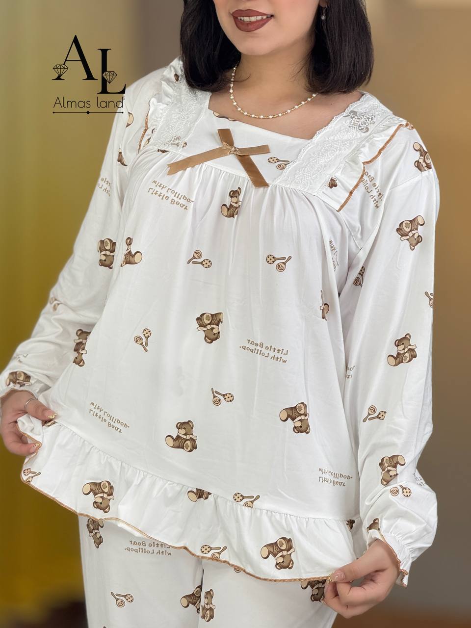 ست یقه پاپیونی سفید خرسی کد 29431