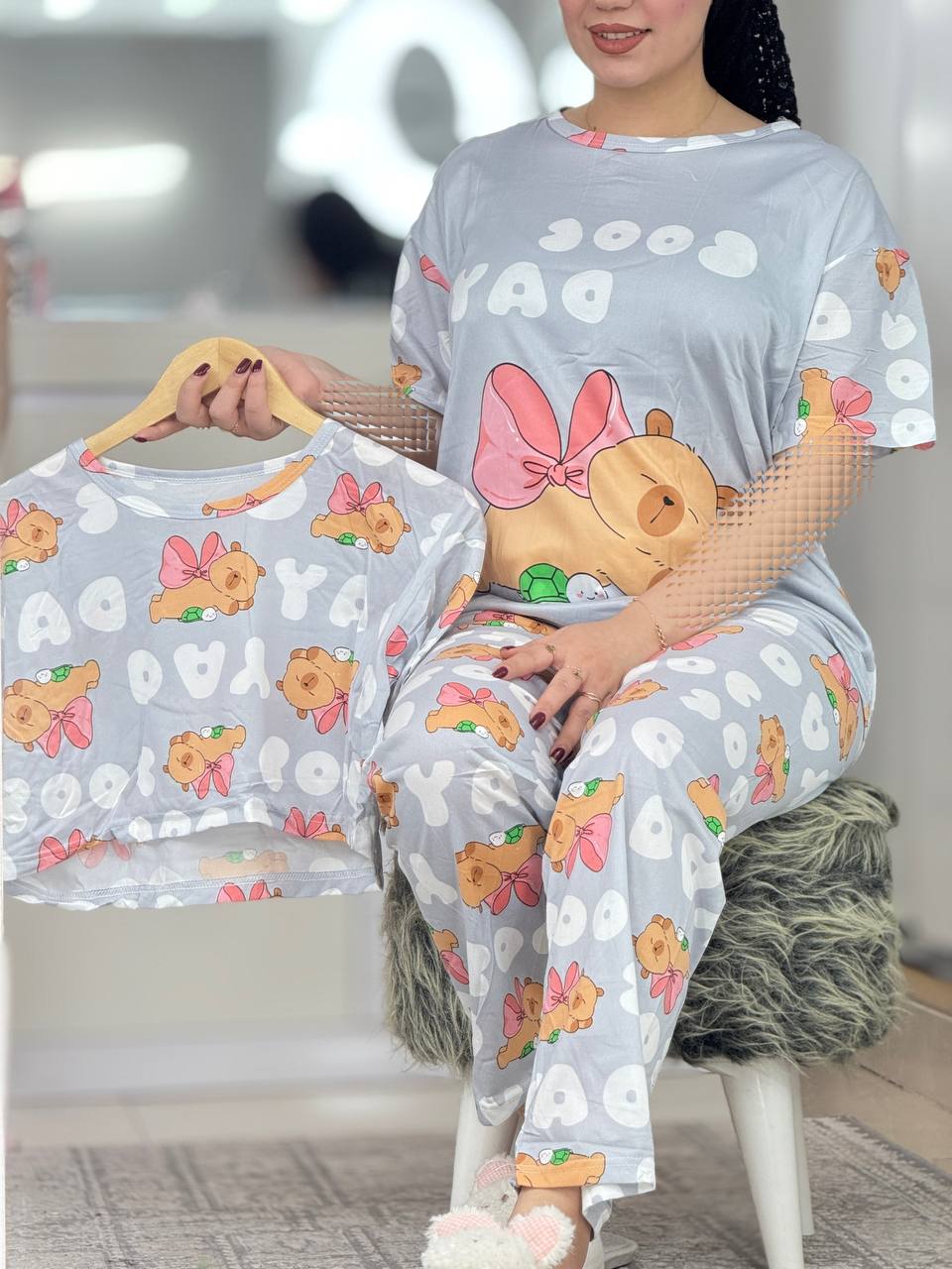 ست سه تیکه طوسی خرس پاپیونی کد 6416