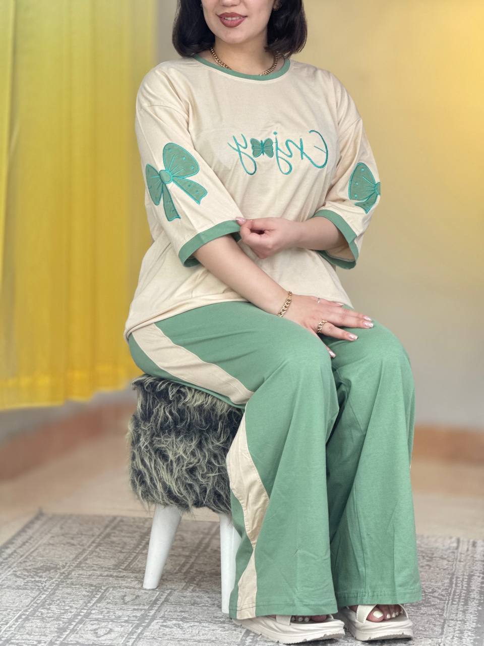 ست استین پروانه سبز پاستیلی 