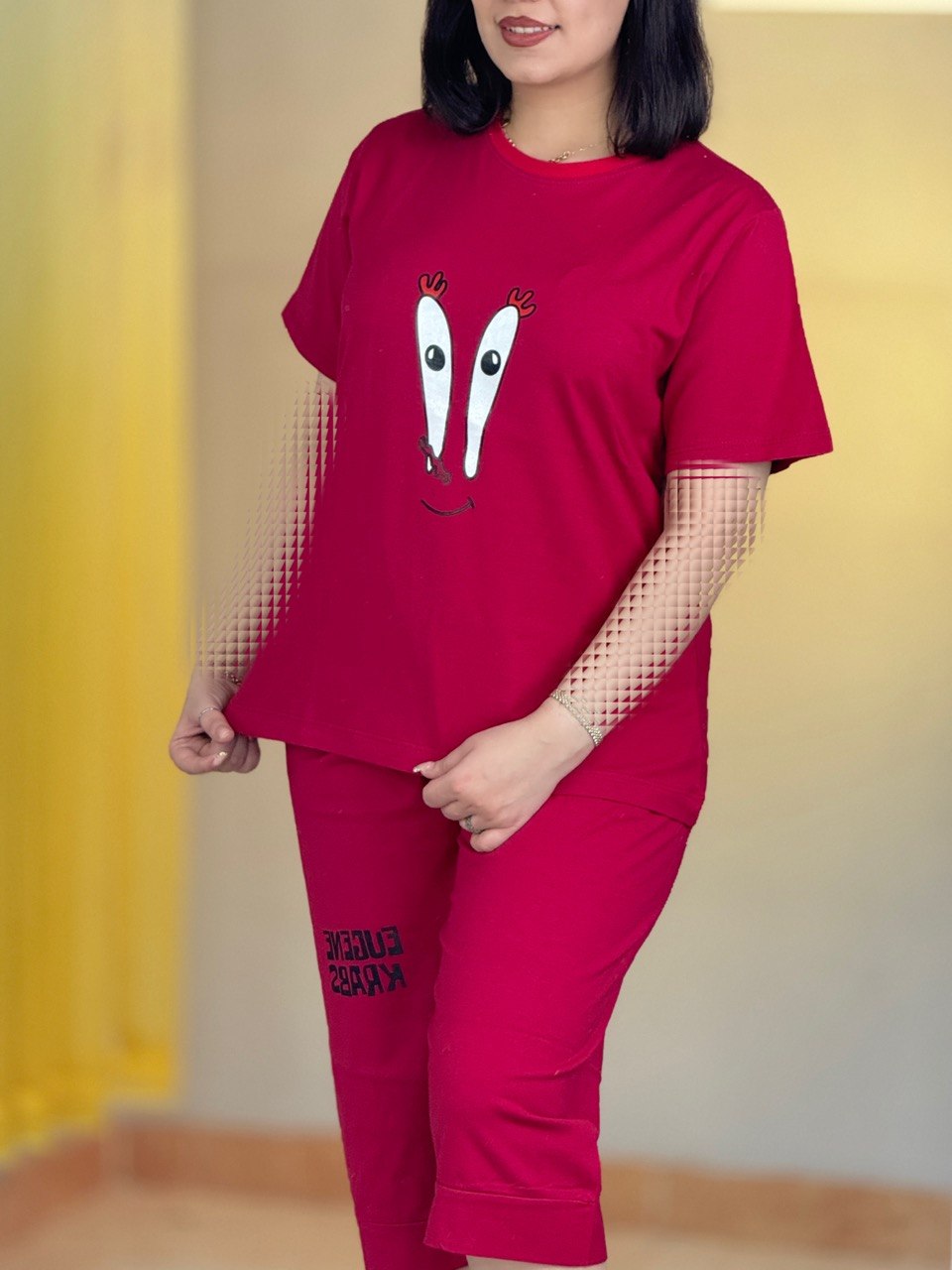 ست تیشرت شلوارک زرشکی کد 29455
