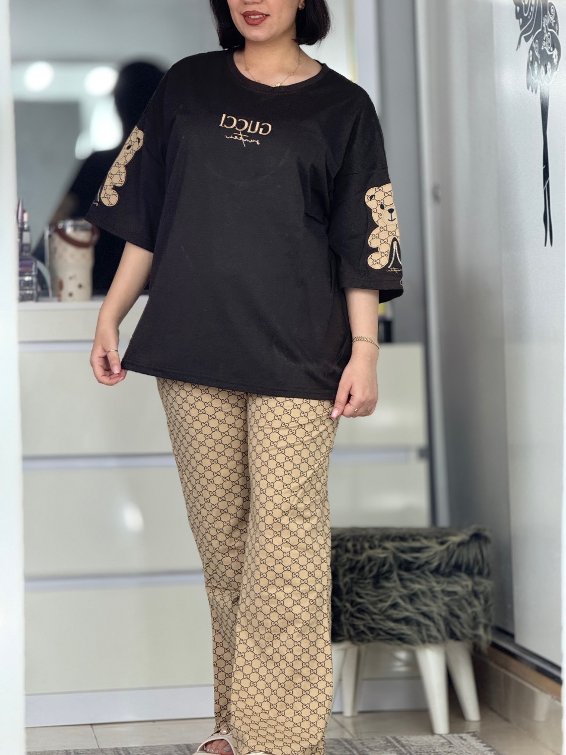 ست استین نیمه استین خرسی قهوه ای کد 42567